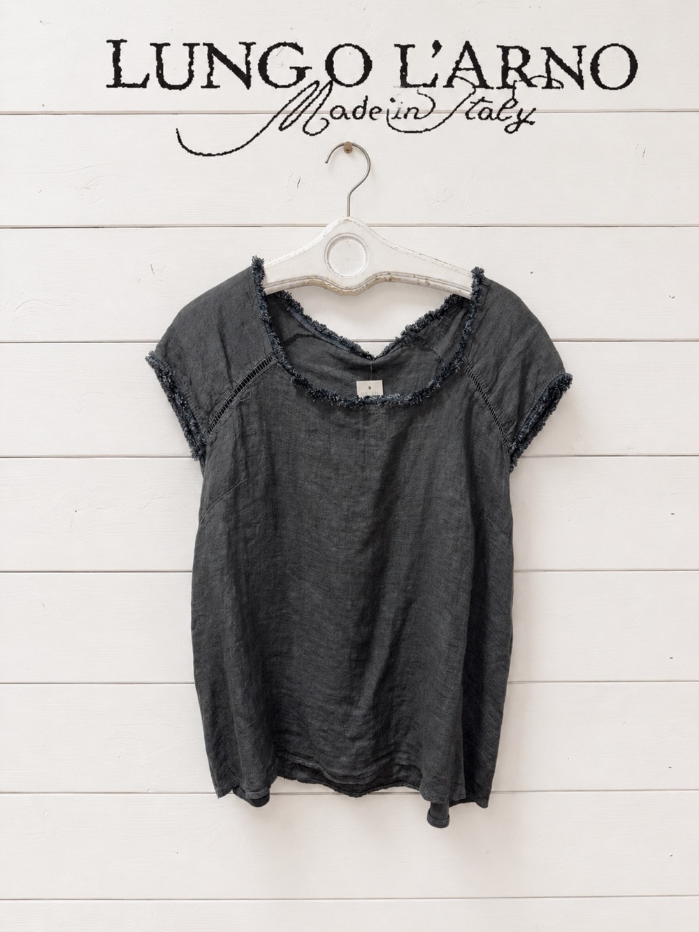 LUNGO L’ARNO Anthracite Grey Linen Top with Jersey Side Panels Size 2X NWT